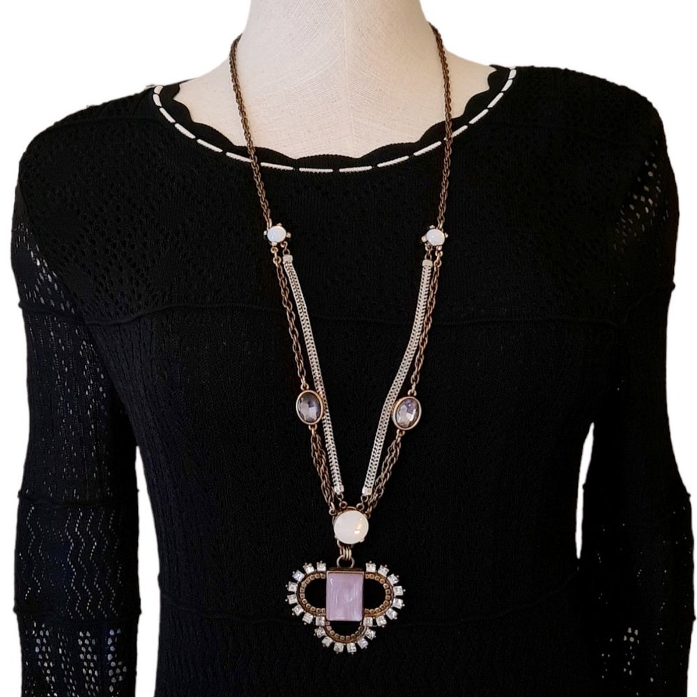 Loft Long Rhinestone Statement Necklace - image 2